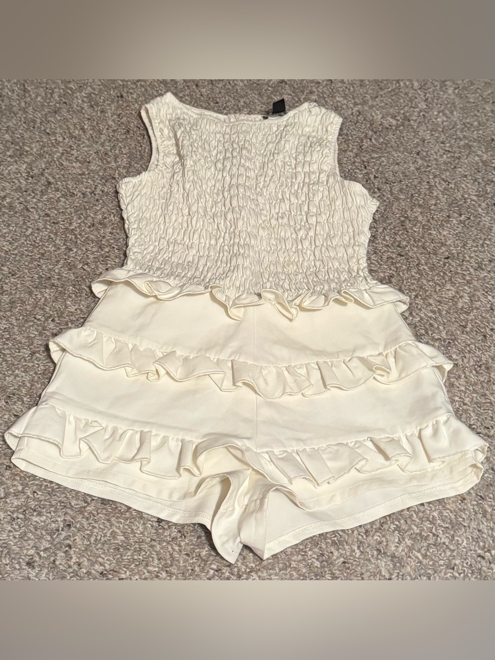 PrettyLittleThing woven shirred boat neck playsuit in cream